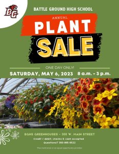 BGHS Plant Sale flyer Saturday May 6th 2023 8 am to 3 pm